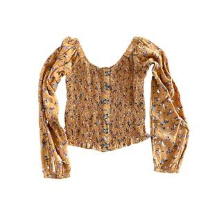 Arizona Womens Blouse Orange Pink Floral Long Sleeve Stretch Ruched